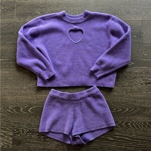 Purple Heart Cutout Sweater and Shorts Set made my milly Bobby brown